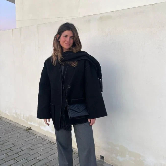 Women's coat with tassel scarf loose fit
