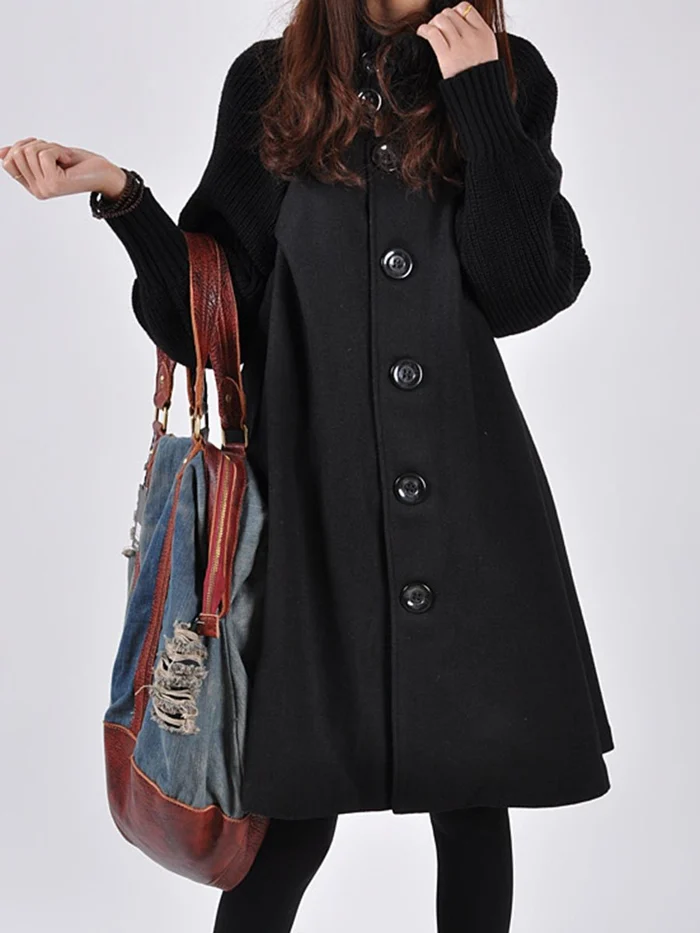 Women's mid-length high-neck button-down loose trench coat