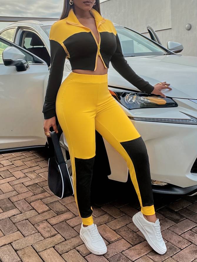 Women's Athletic Tracksuit - Cropped Zip Jacket & High-Waist Tapered Pants