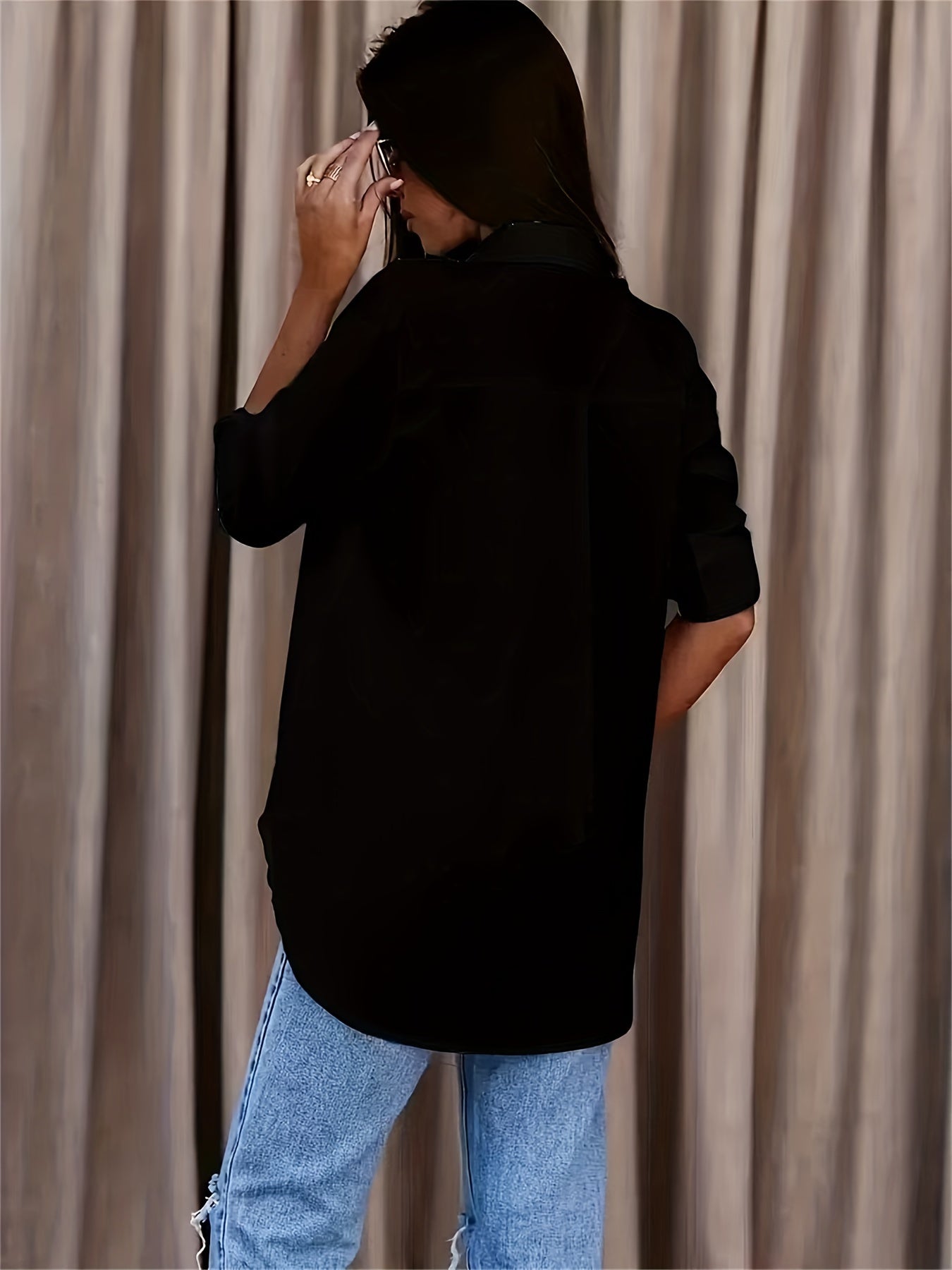 Women’s Button-Up Shirt – 100% Cotton – Oversized Fit – Long Sleeve Casual Wear