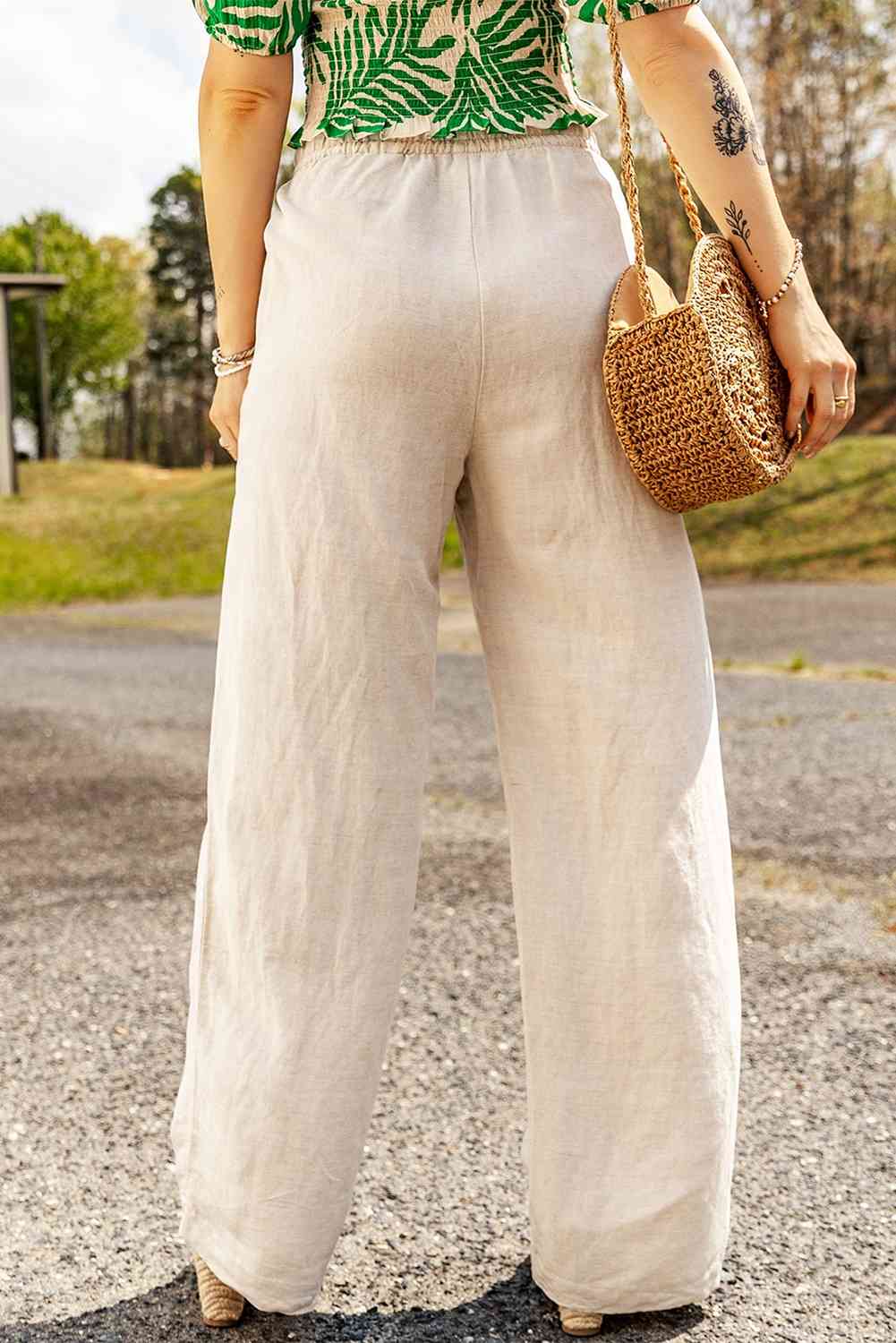 Cotton Linen Blend Relaxed Fit Wide-Leg Pants