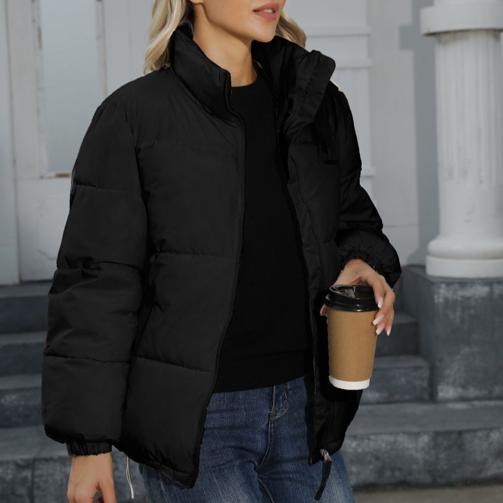 Women's windproof cotton puffer jacket with turtle neck collar
