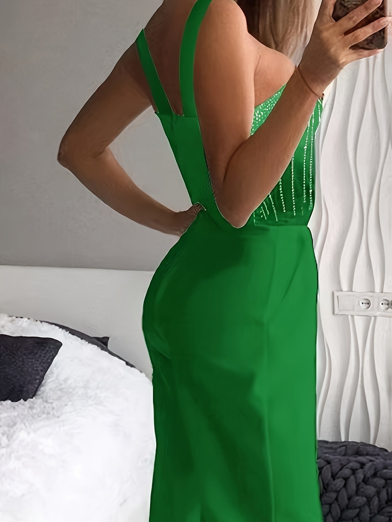Women's Jumpsuit - Strappy Shoulder Design - Embellished Fitted Bodice - Wide-Leg Belted Waist