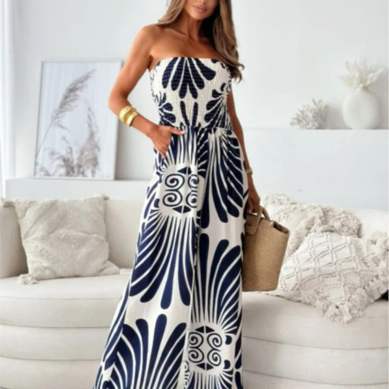 Women's Strapless Jumpsuit - Wide Leg - Fitted Bodice - Lightweight Breathable Fabric