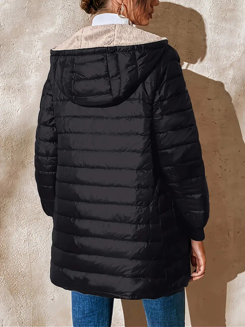 Women's mid-length hooded quilted jacket