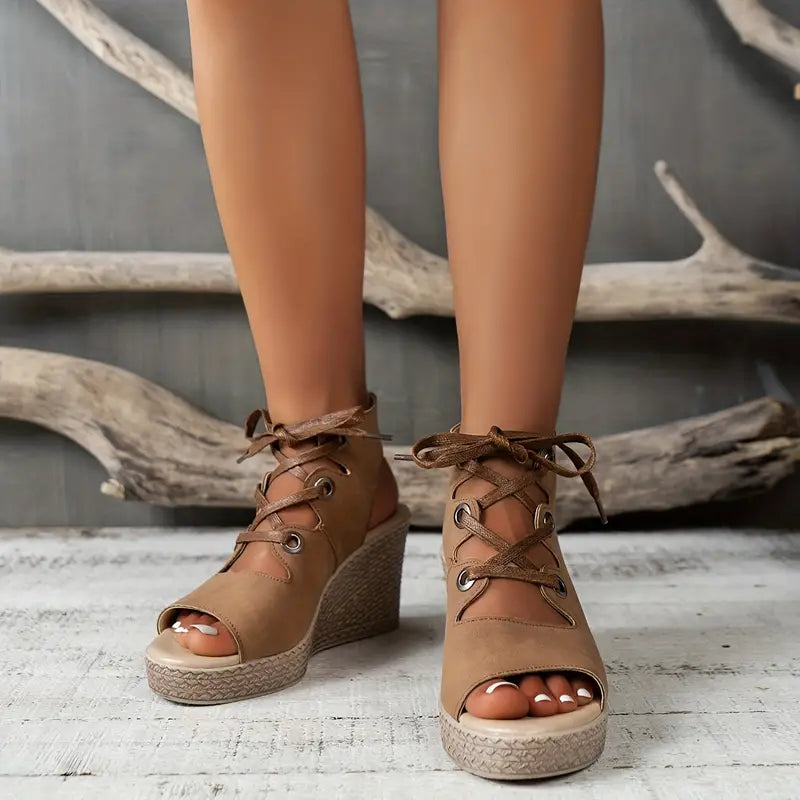 High Heel Lace-Up Wedge Sandals