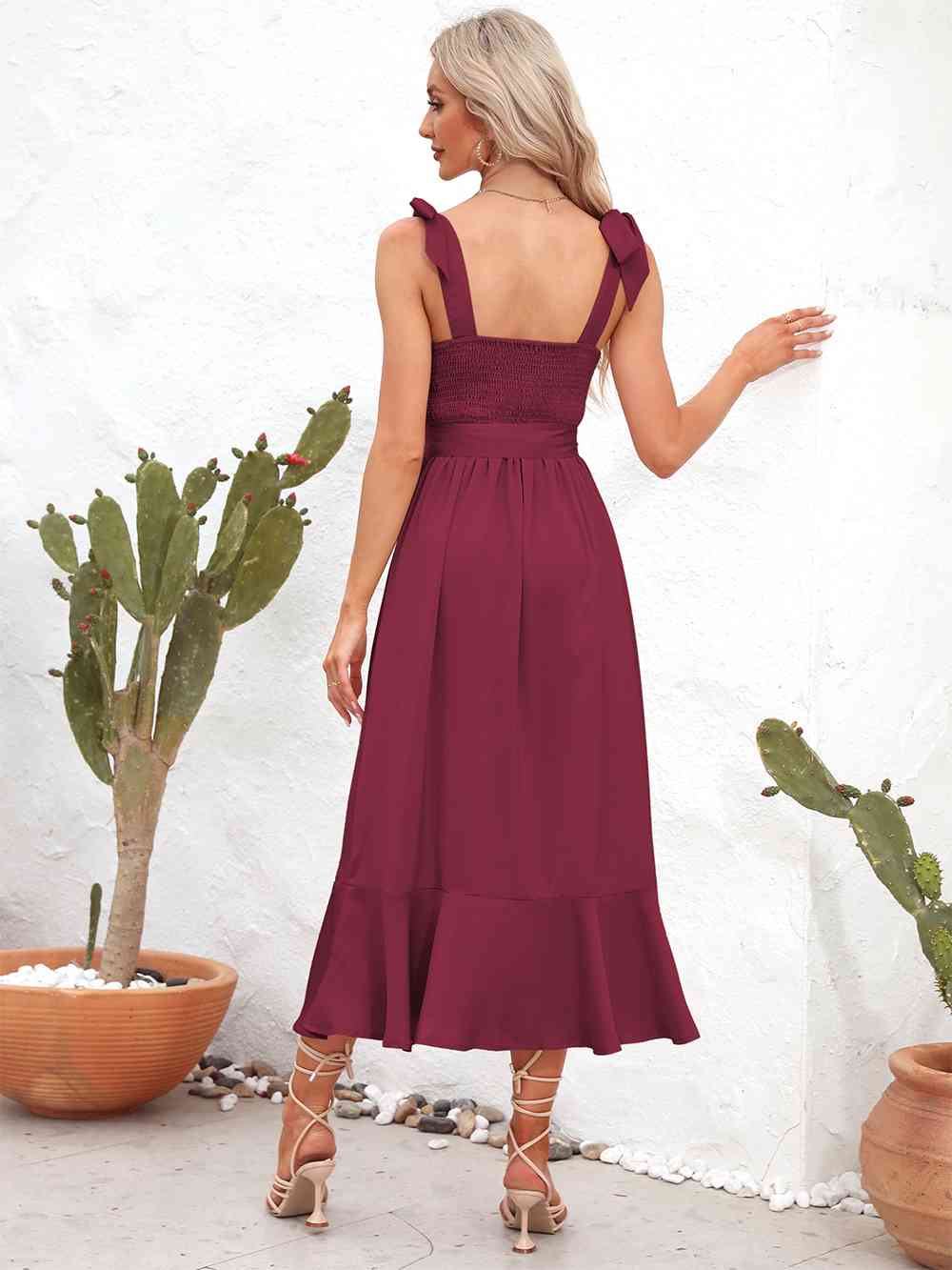 Tie Strap Flowy A-Line Midi Dress