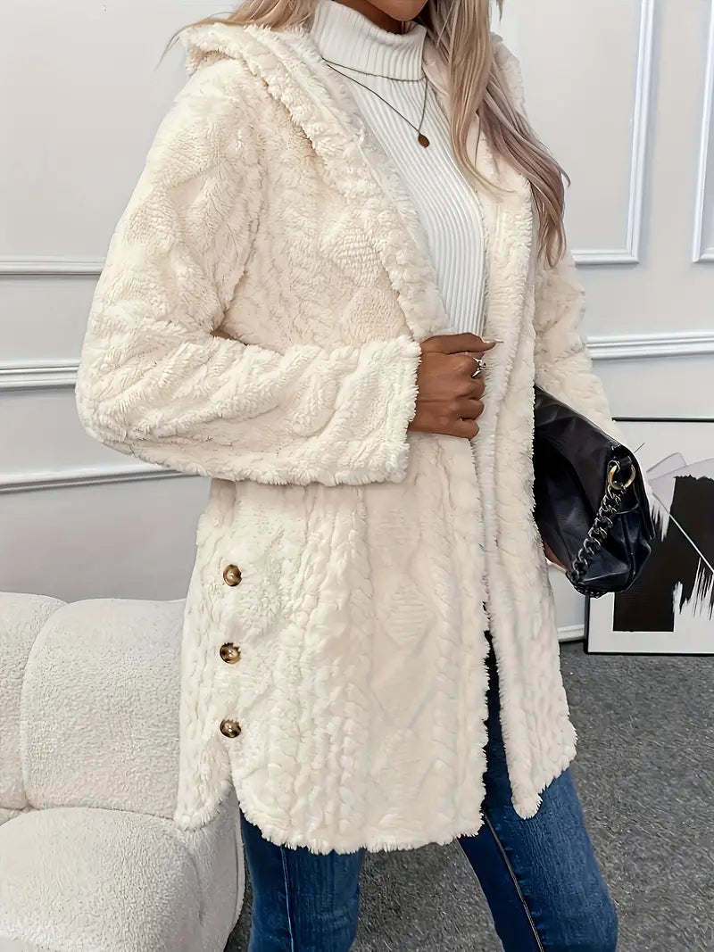 Women's chain knitted comfortable hooded loose coat
