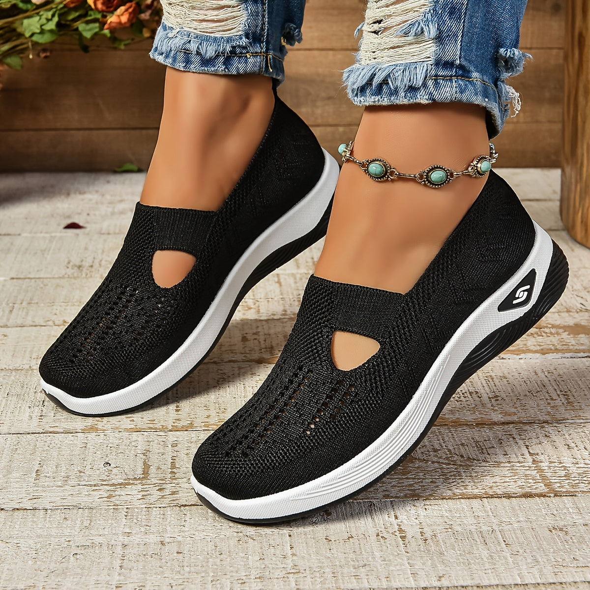 Women's Slip-On Sneakers - Breathable Knit Upper - Cushioned Sole for All-Day Comfort