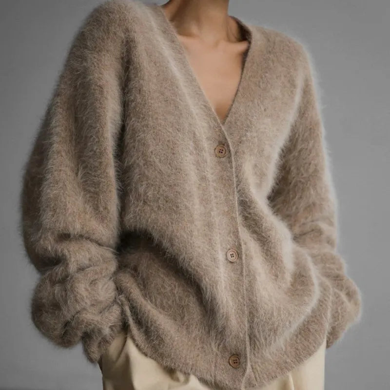 Women's v neck cardigan couture with button closure