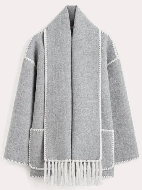 Women's coat with tassel scarf loose fit