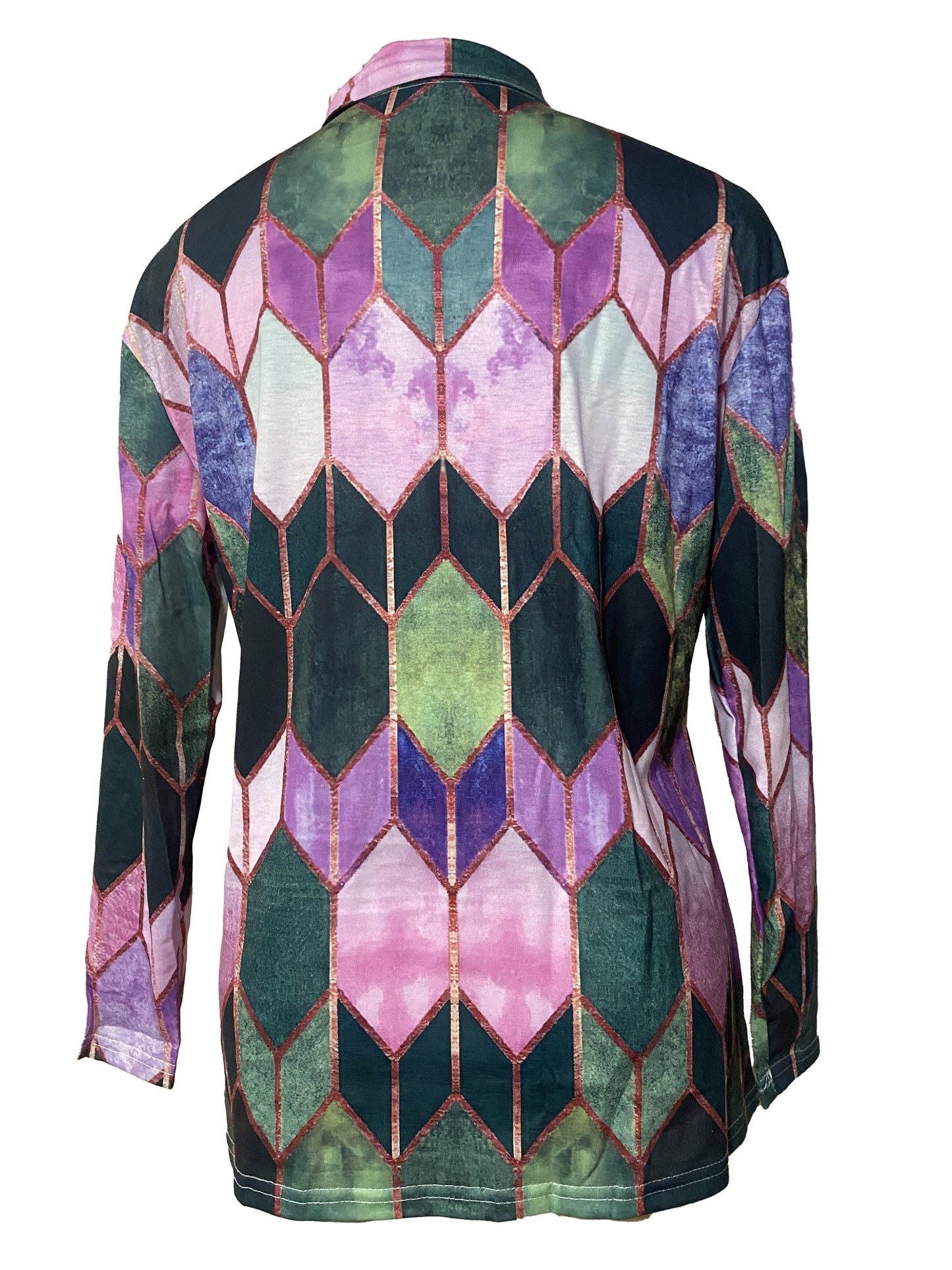 Women's plus size v-neck printed zipper long sleeve top