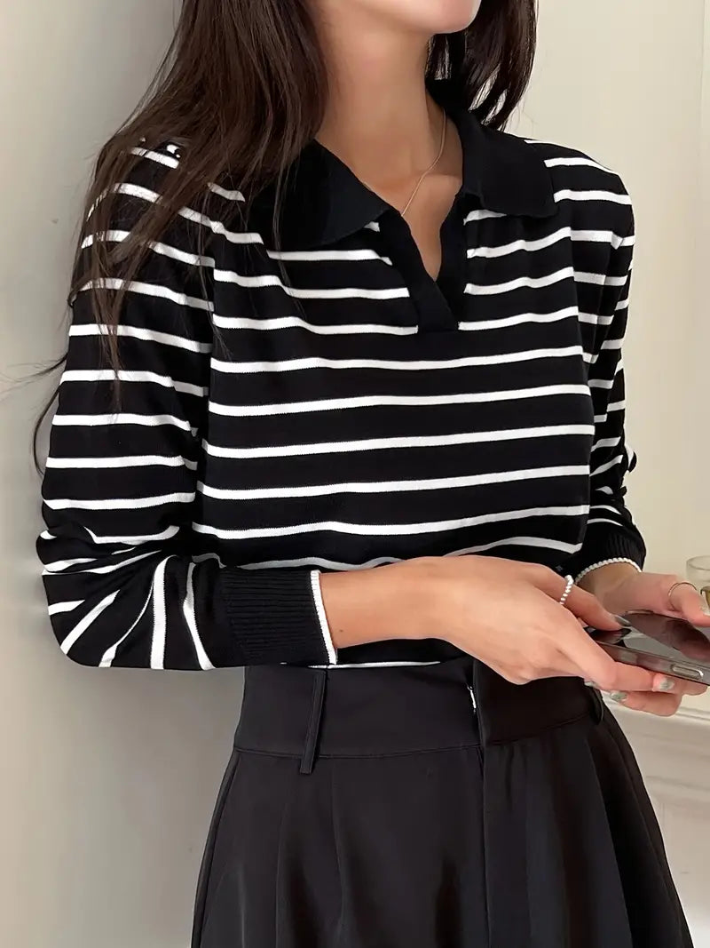 Loose Striped Lapel Sweater