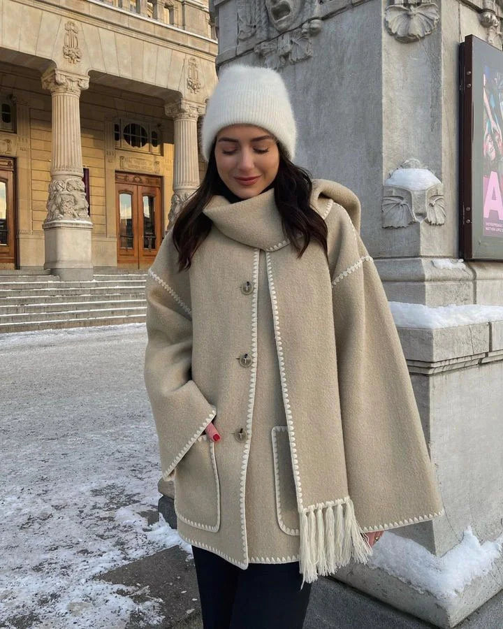 Women's coat with tassel scarf loose fit