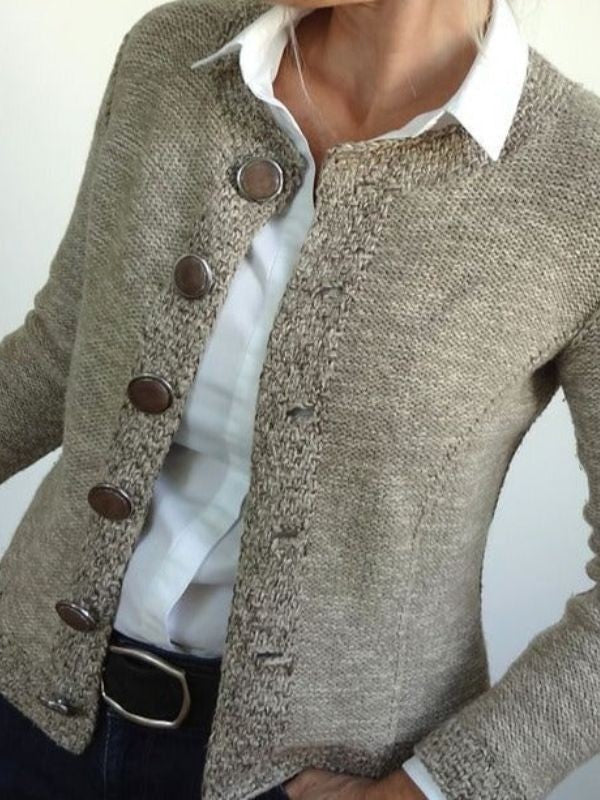 Women’s Cardigan – Tailored Fit – Wool Knit – Collarless – Button Front – Ribbed Trim