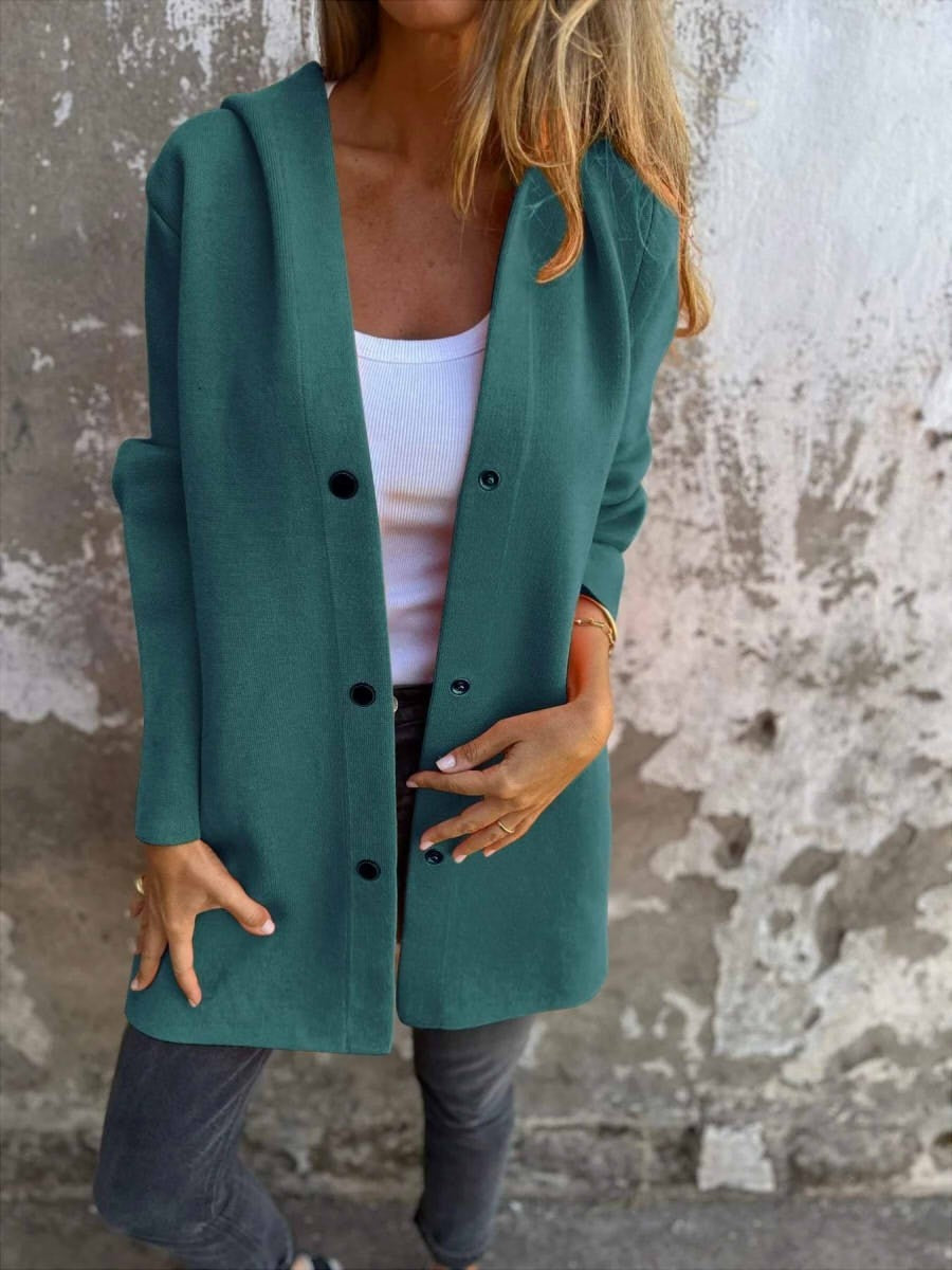 Women’s Hooded Jacket – Oversized Fit – Cotton Feel – Knee Length – Snap Button Closure