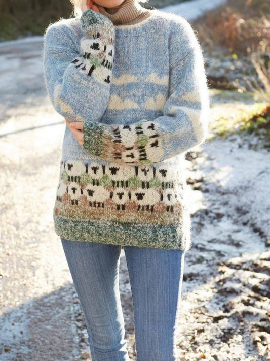 Wool Blend Oversized Pattern Knit Sweater