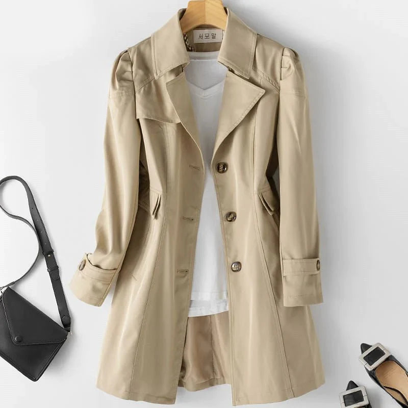 Button Closure Lapel Trench Coat