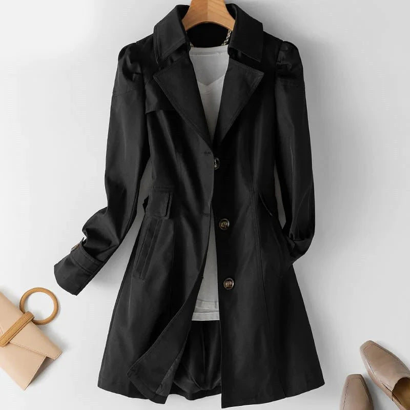Button Closure Lapel Trench Coat