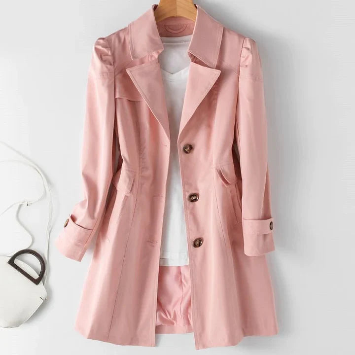Button Closure Lapel Trench Coat