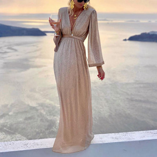 Elegant Sequin V-Neck Evening Dress