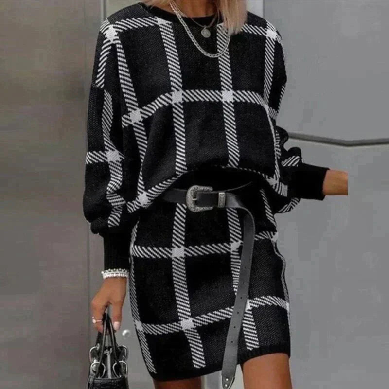 Women's plaid woolen skirt suit two-piece set