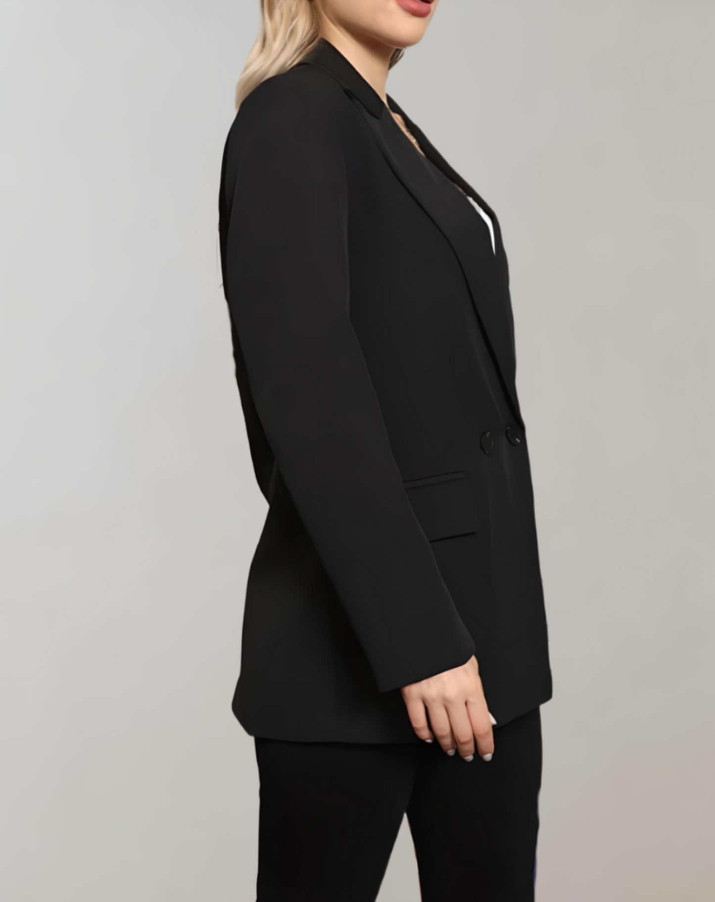 Women's casual black double-breasted suit