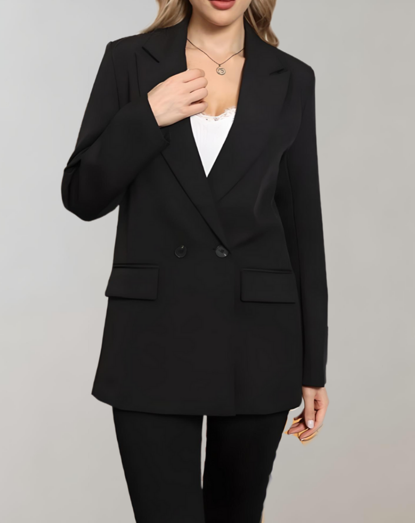 Women's casual black double-breasted suit