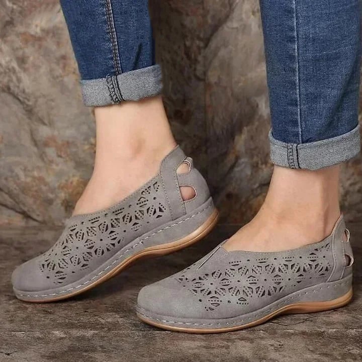 Women’s Slip-On Shoes - Low Wedge Heel - Cut-Out Design - Cushioned Insole