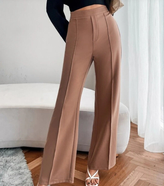 Women's High-Waisted Linen Trousers - Tailored Wide-Leg - Elegant Pleated Formal Wear