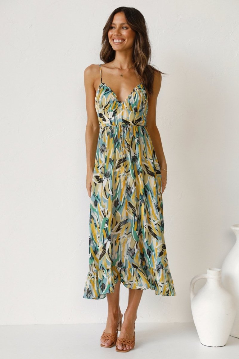 Chiffon Ruffled V-Neck Midi Dress
