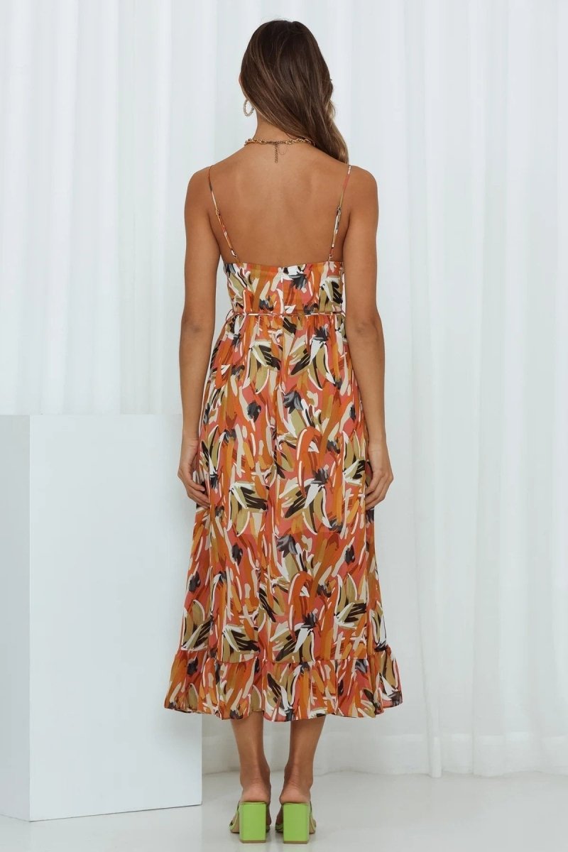 Women’s Midi Dress – Chiffon Fabric – Spaghetti Straps – V-Neck – Ruffled Hem