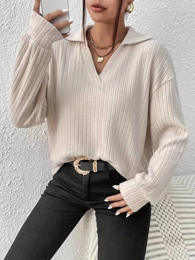 Women's long sleeve solid color polo shirt