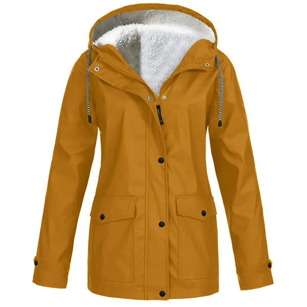 Women's Hooded Raincoat - Waterproof - Faux Fur Lined - Adjustable Cuffs - Zip Closure