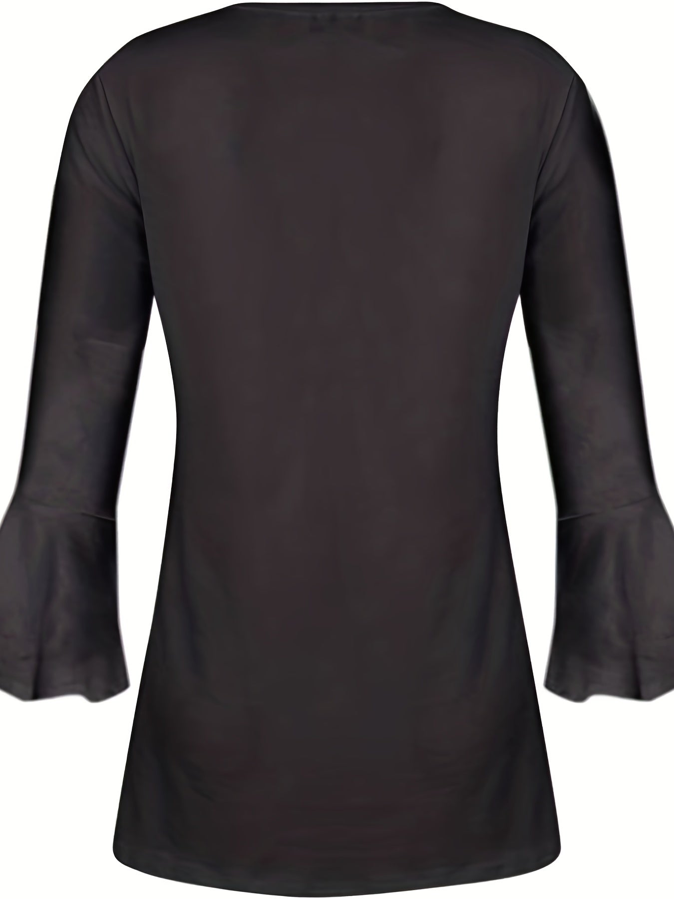 Pleated V-Slit Neckline Flare Sleeve Blouse