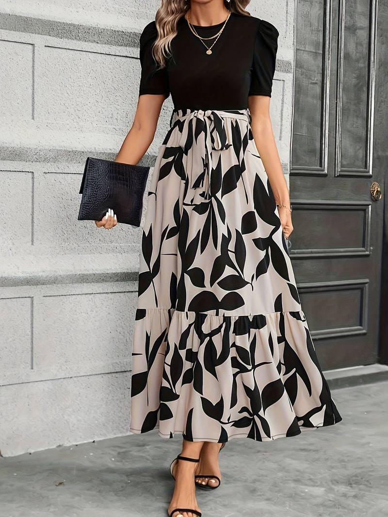 Women's elegant floral print round neck dress