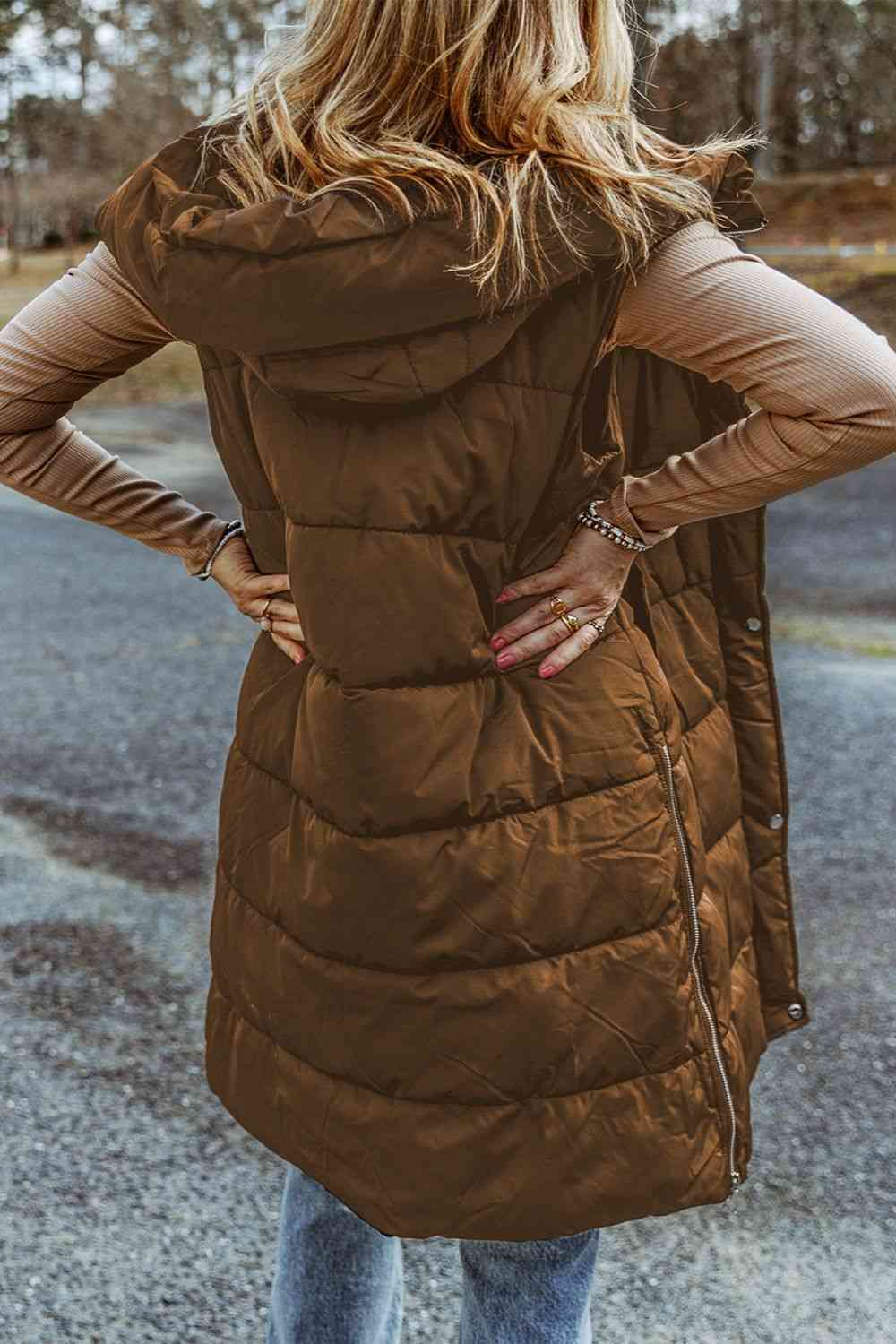 Paula - longline hooded sleeveless puffer vest