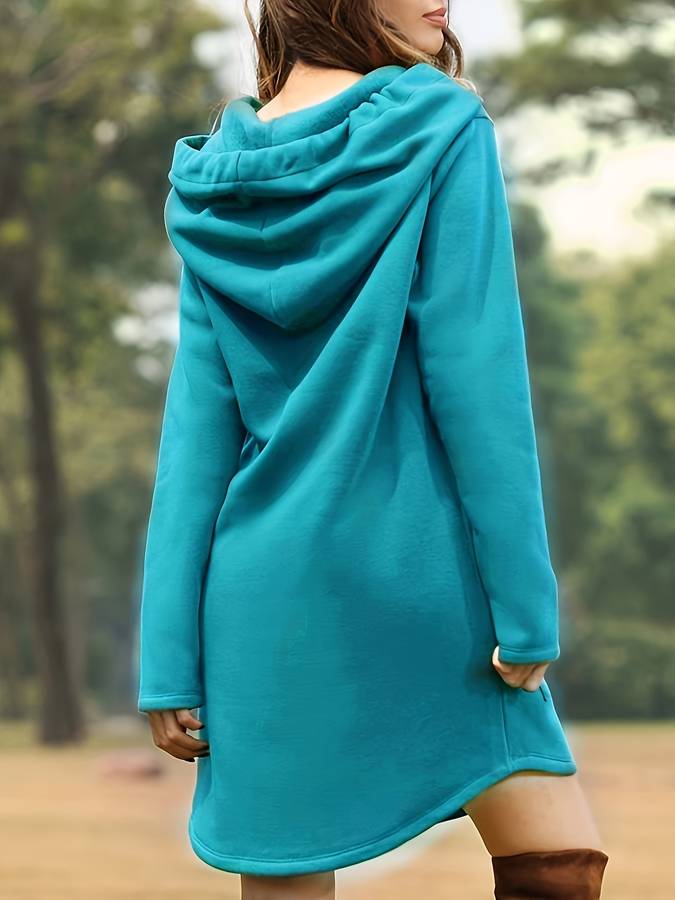 Women's Hoodie Dress - Casual Relaxed Fit - Long Sleeve with Kangaroo Pocket