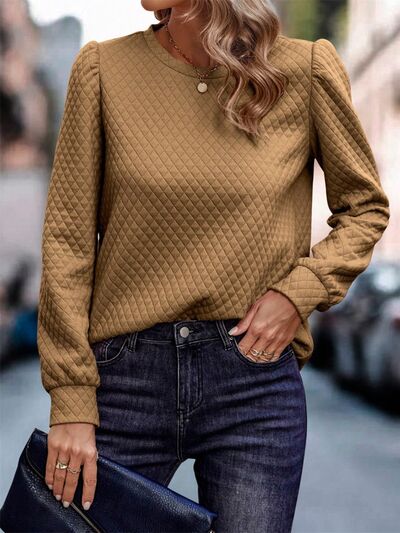Marga - waffle round neck long sleeve sweatshirt