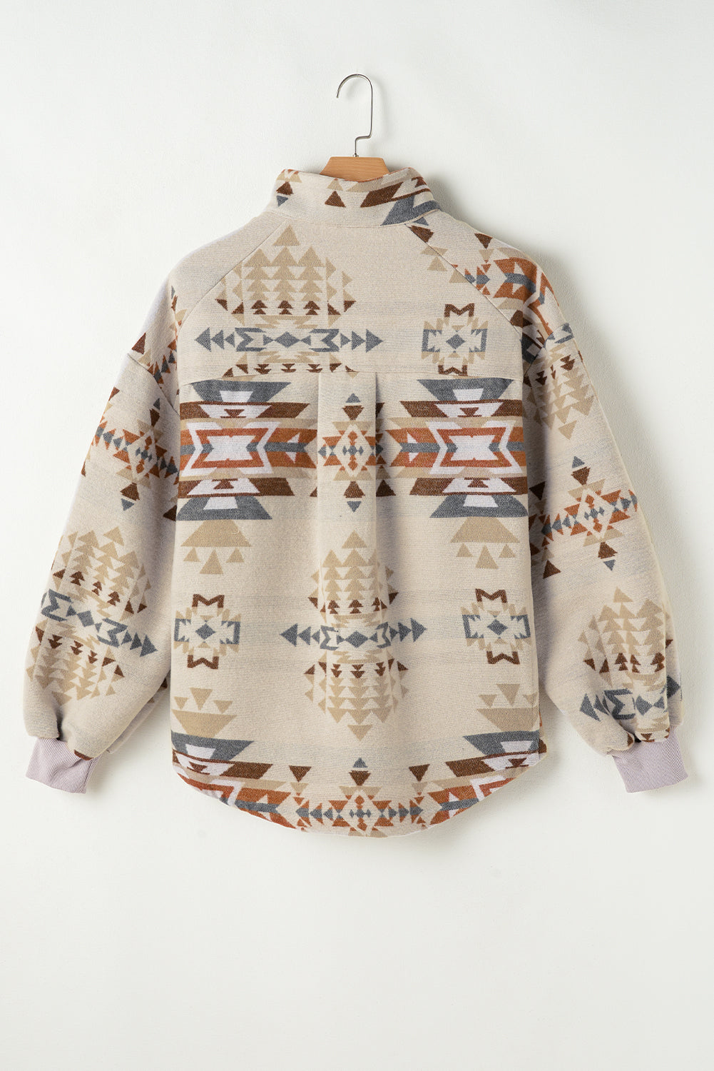 Women's Pullover Sweater - Geometric Tribal Pattern - Henley Neck - Relaxed Fit