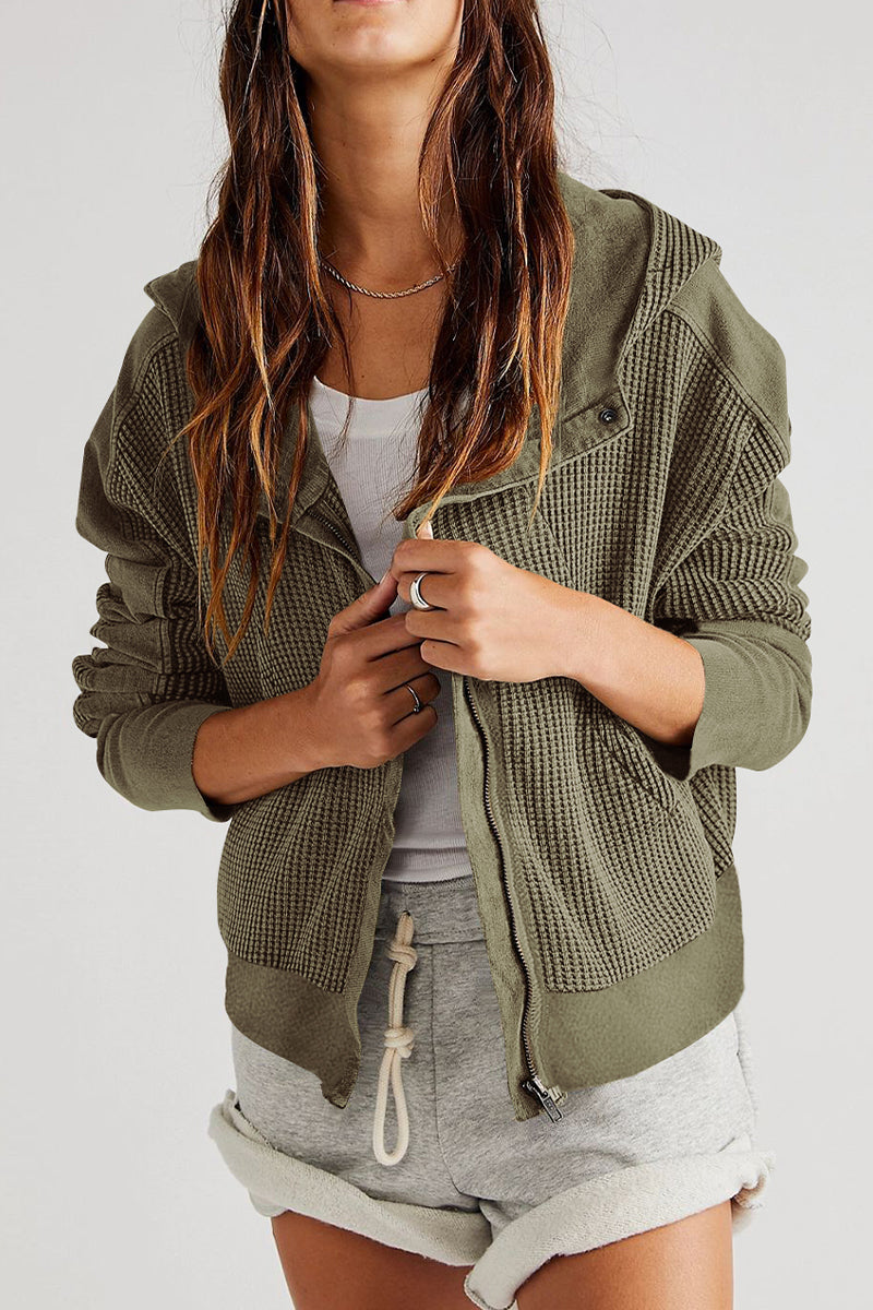 Women's waffle-knit hooded jacket