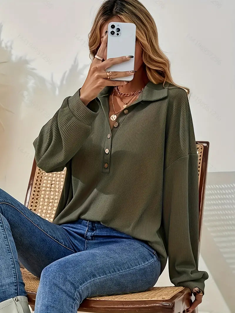 Ribbed Relaxed Fit Button-Down Shirt