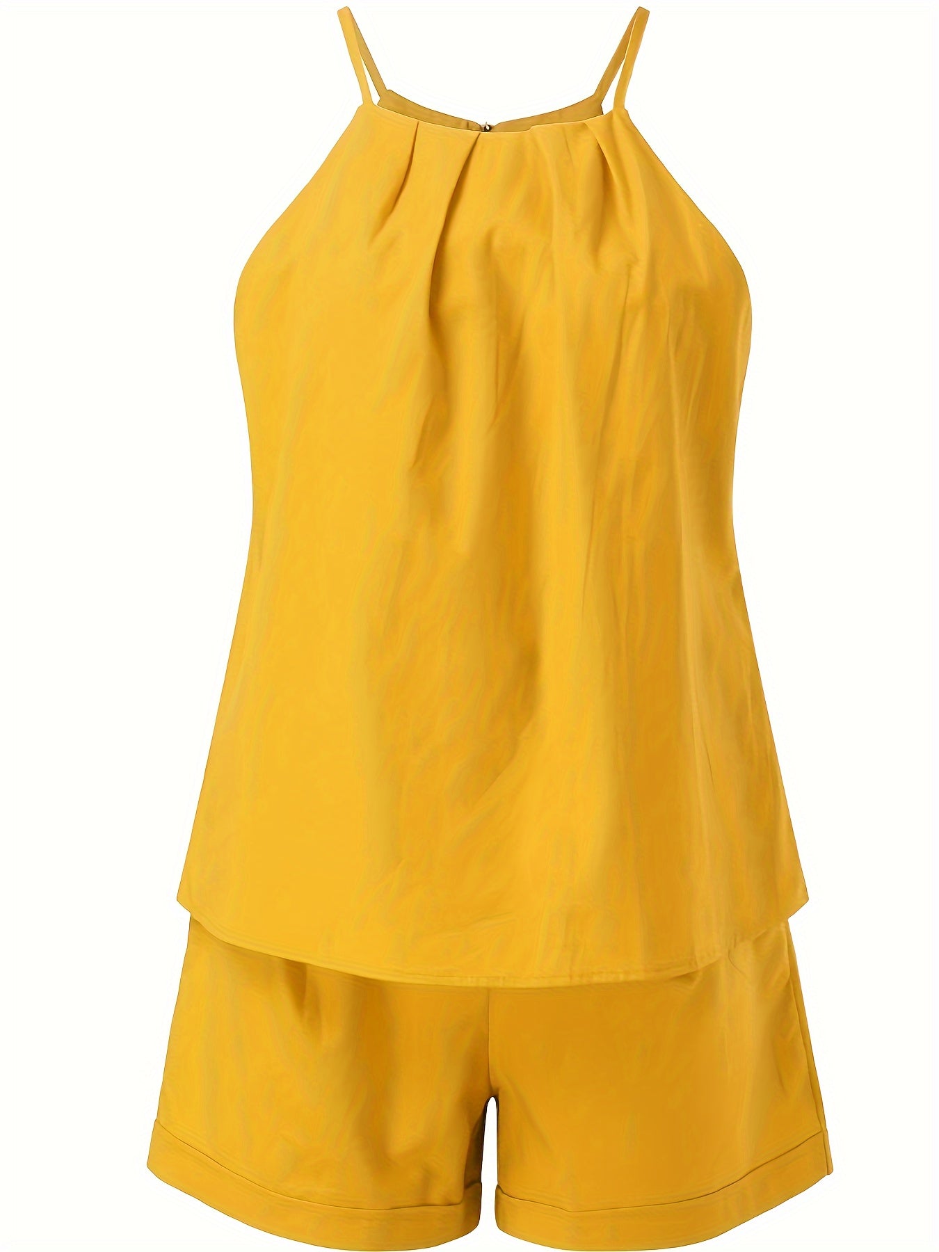Halter-neck sleeveless top and belted shorts 2-piece co-ord set for women