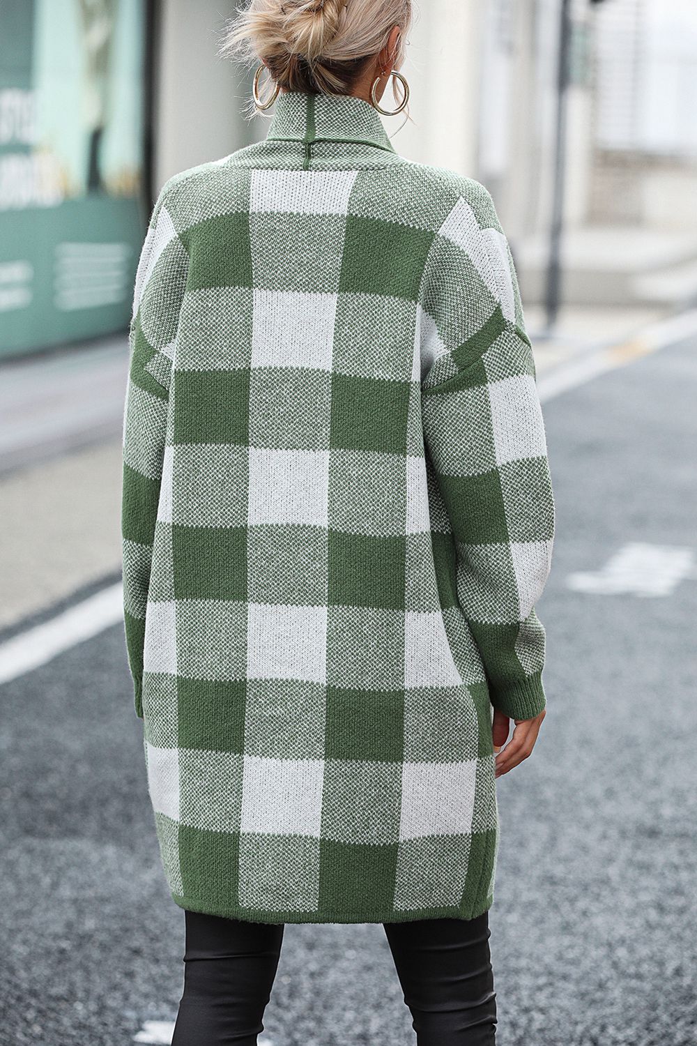Plaid Dropped Shoulder Pocket Cardigan