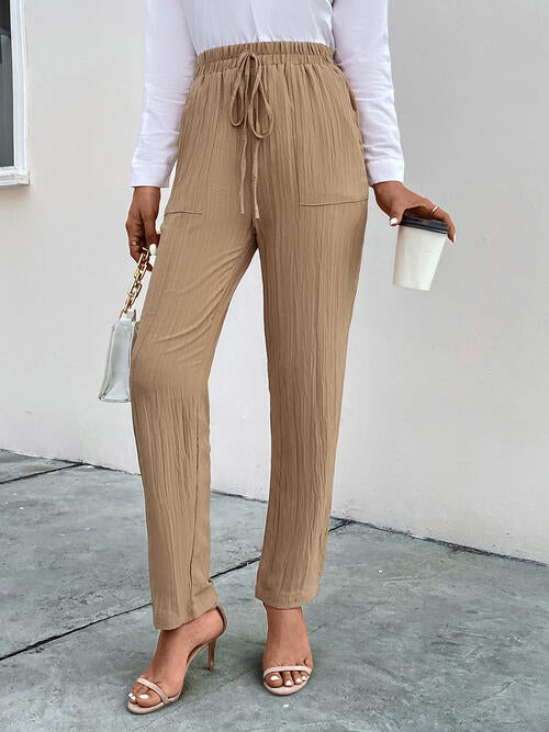 Kezia - textured drawstring pants with pockets