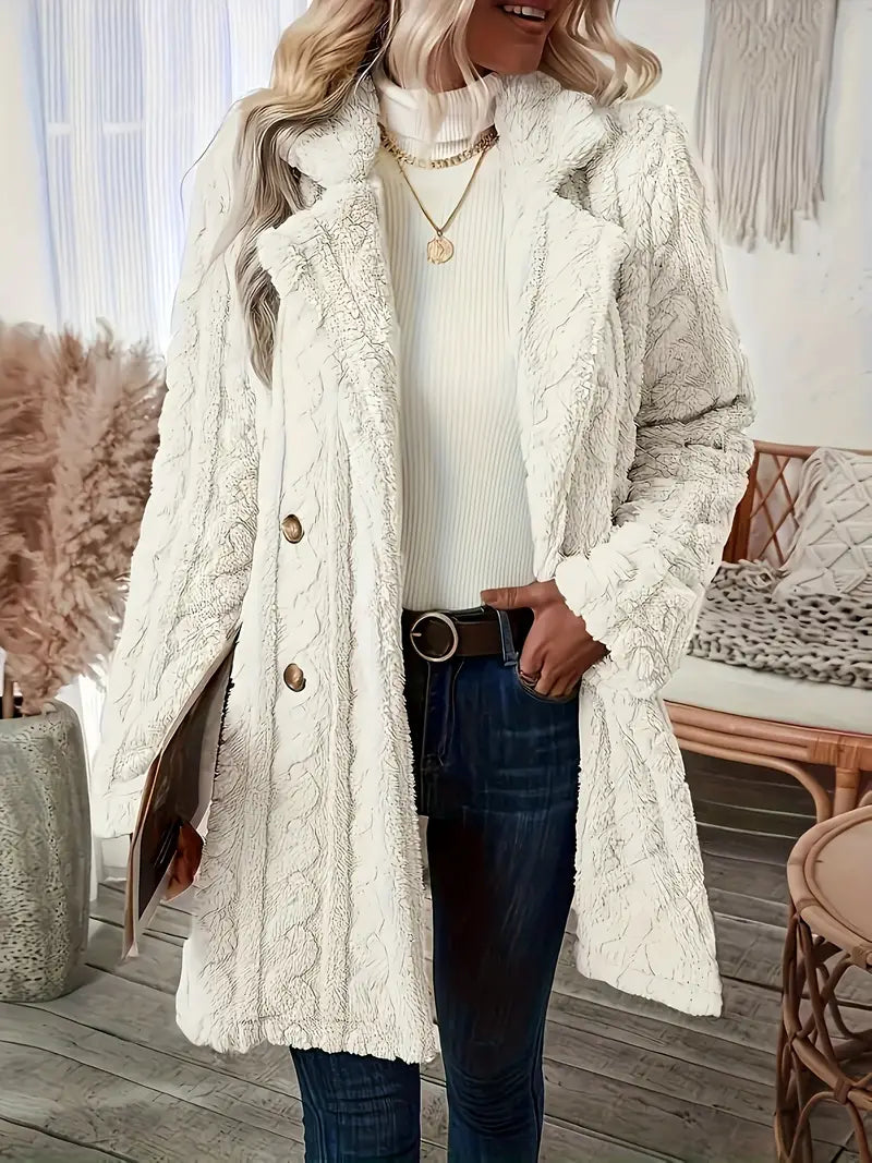 Women's casual double-breasted plush coat
