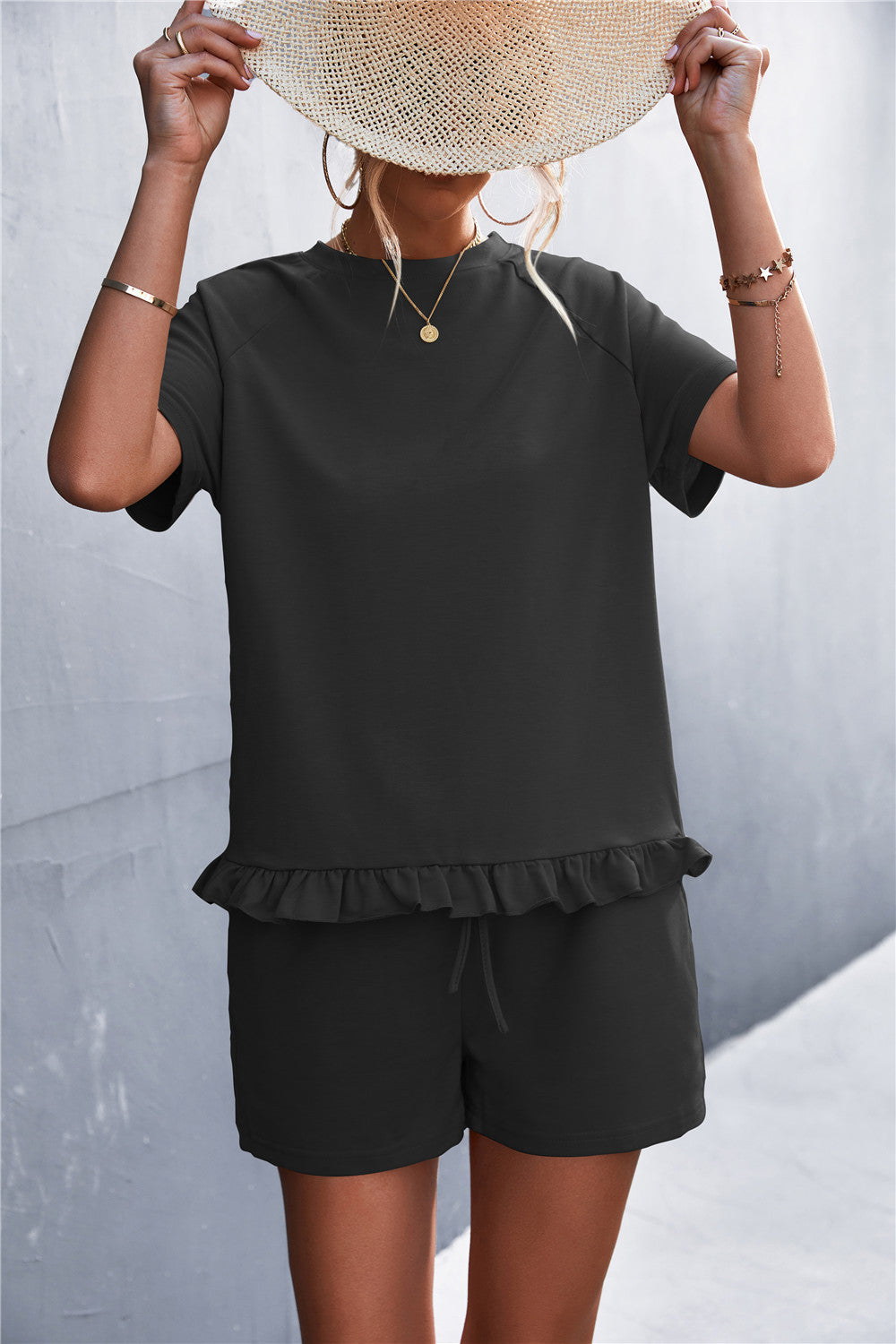Solana - ruffle hem top and shorts set with pockets
