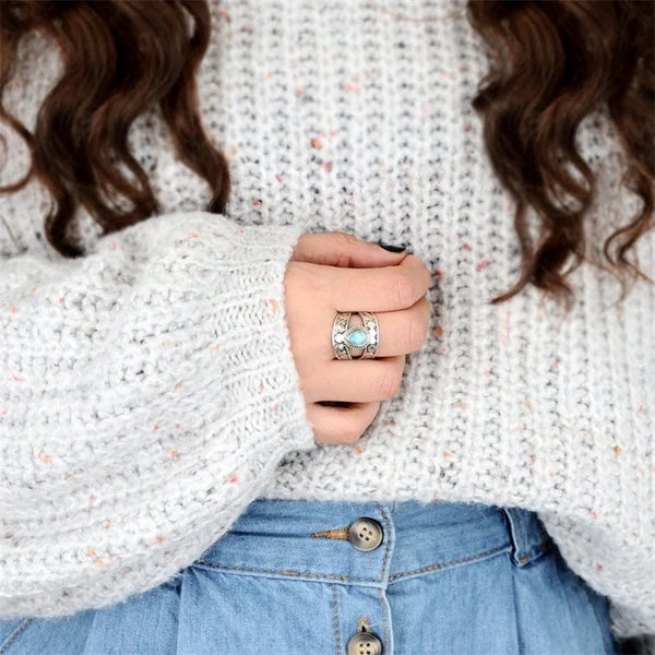 Openwork Turquoise Drop Ring