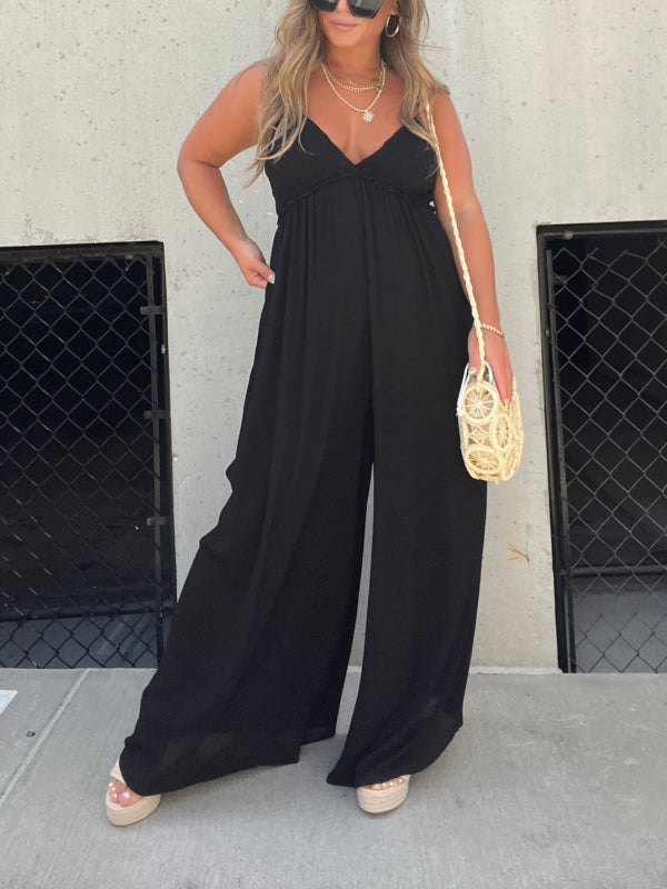 Women's v-neck trousers with wide legs
