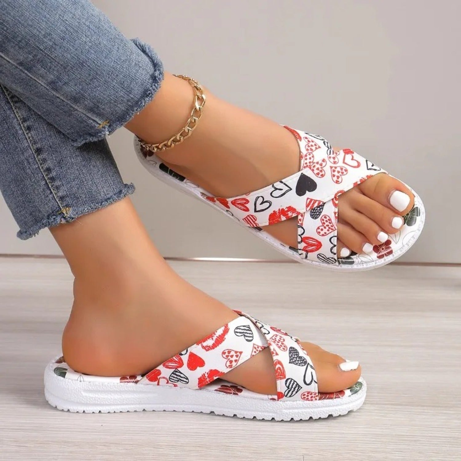 Printed Cross Strap Stylish Slippers